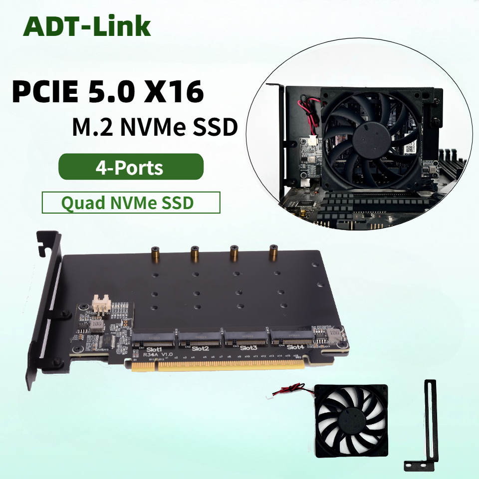 Quad M.2 Nvme Pcie Bifurcation Card - R34A PCIe 5.0 x16 to 4-Port
